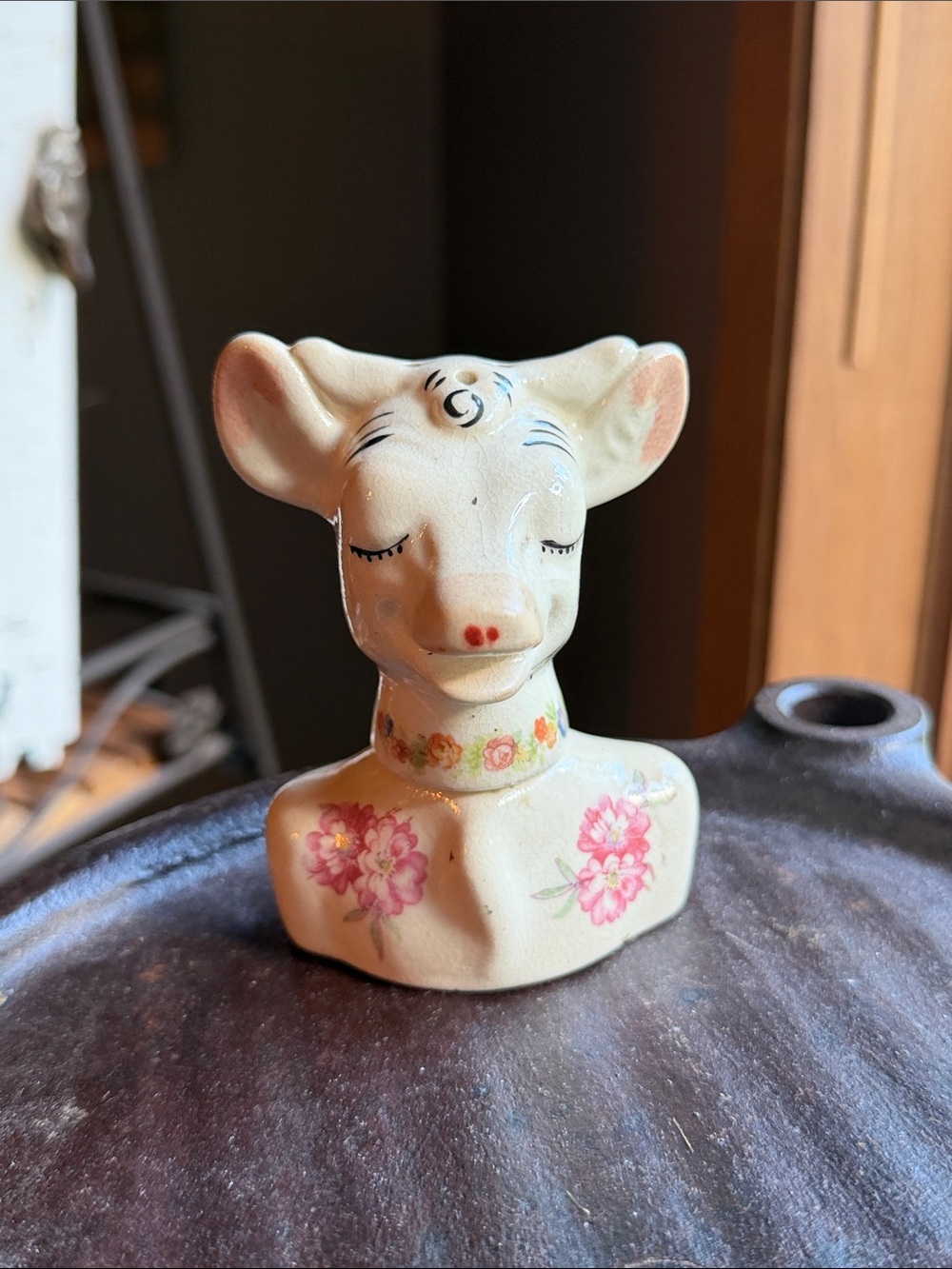 Vintage Bessie Floral Cow Bust Ceramic Salt and Pepper Shakers